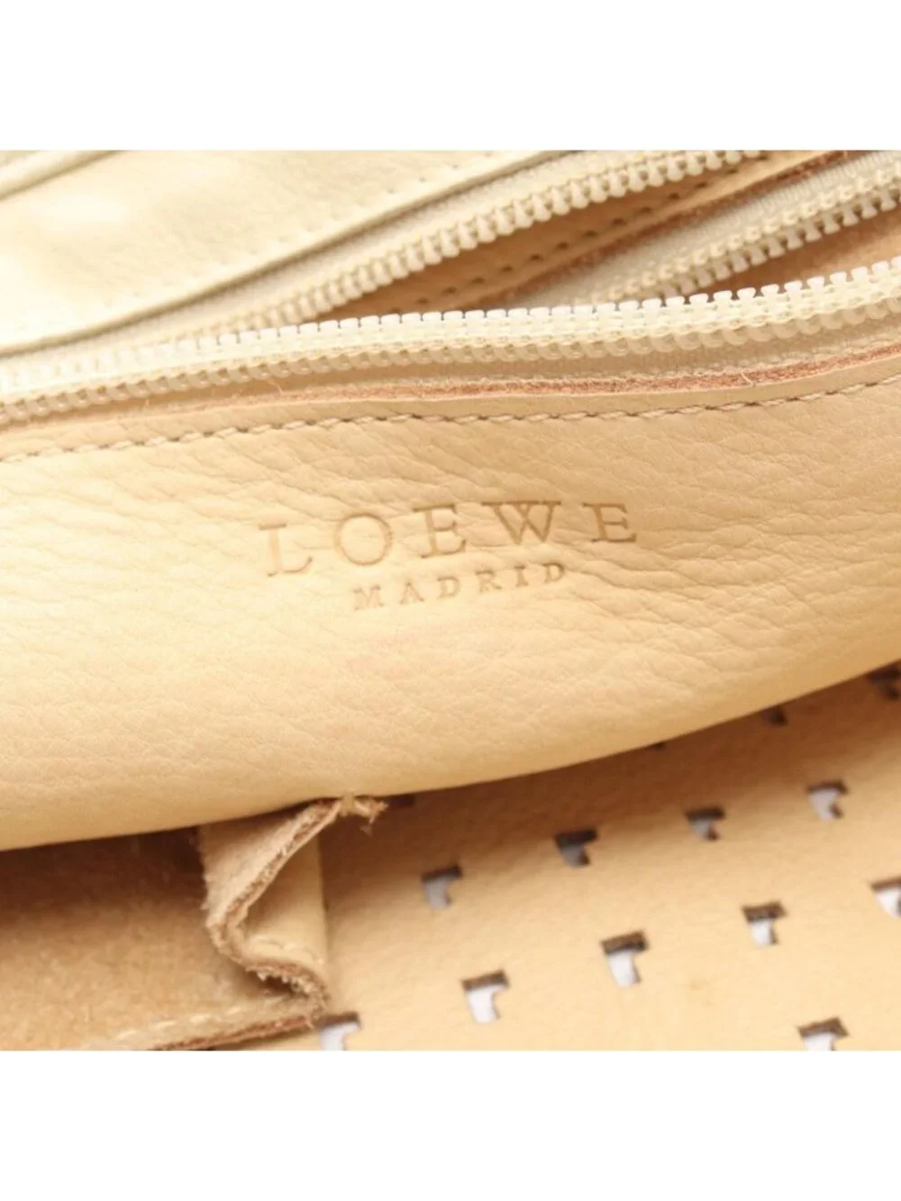 Loewe Shoulder Bag Perforated Brown Ivory Suede Leather Anagram